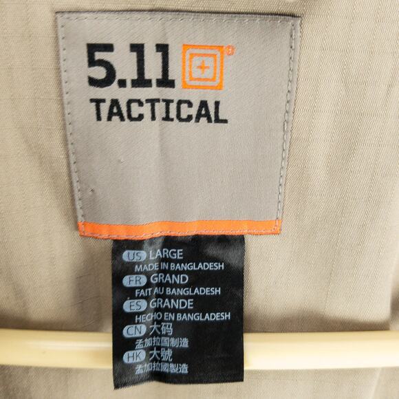 5.11 Tactical Shirt Men’s Large Tan Canvas Ripstop Relaxed Fit Utility Workwear - Picture 3 of 15